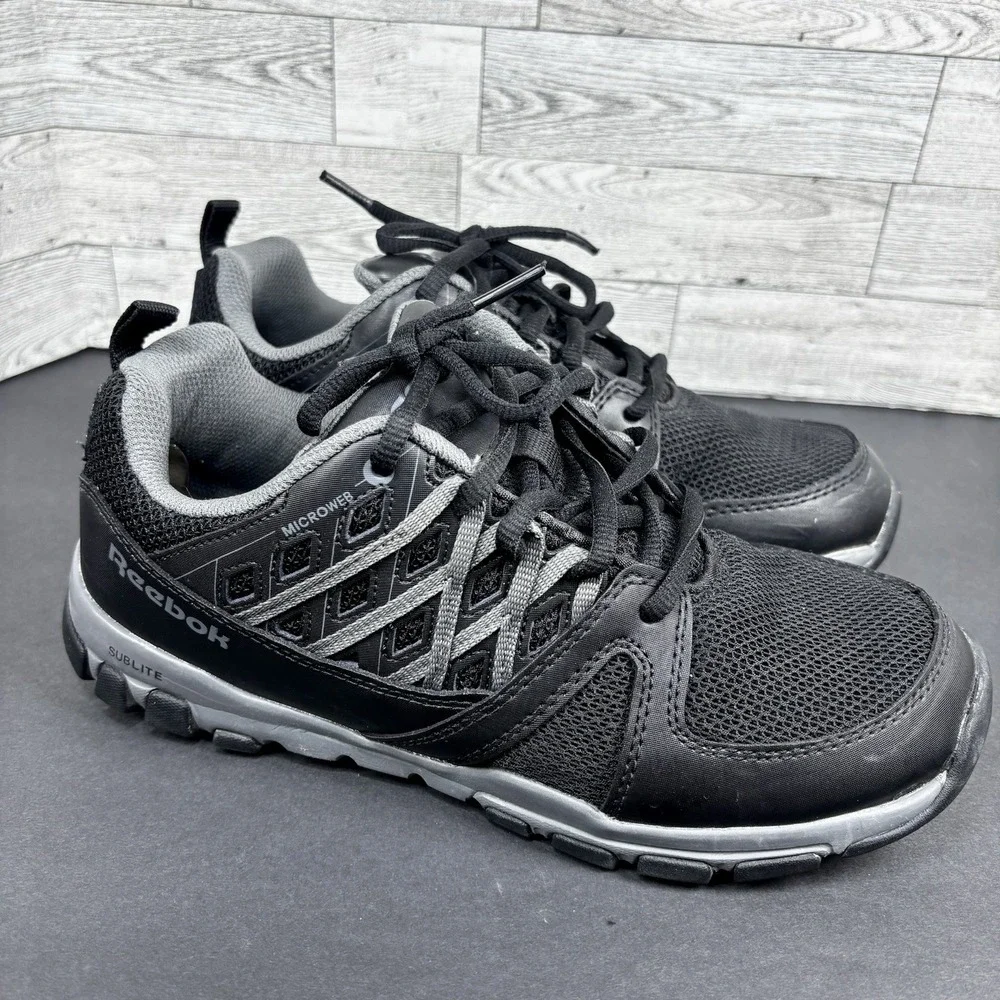 REEBOK SUBLITE WORK‎ MEN'S ATHLETIC WORK SHOE BLACK WITH GREY TRIM BOOTS RB4015